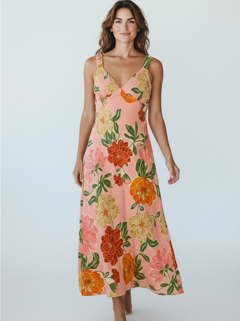 Paper Heart Floral Pink V-Neck Maxi Dress